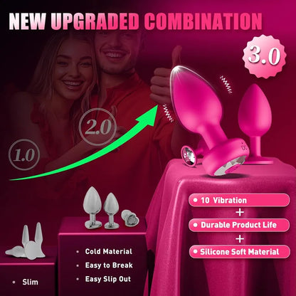 Premium 3-Piece Silicone Anal Training Set with App-Controlled Vibrating Butt Plug and Dildo