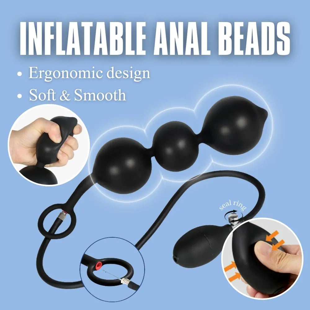 Adjustable Silicone Anal Training Kit with Inflatable Pump and Beads