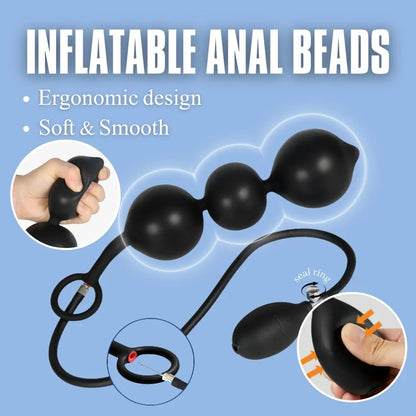 Adjustable Silicone Anal Training Kit with Inflatable Pump and Beads