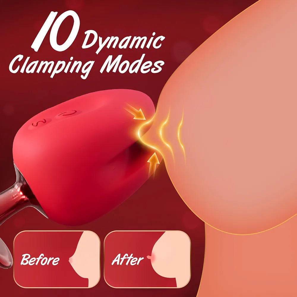 Rose-Shaped Silicone Nipple Clamps with 10-Mode Vibrating Clitoral Stimulator