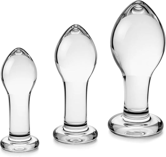 3-Piece Borosilicate Glass Anal Training Plug Set for Beginners