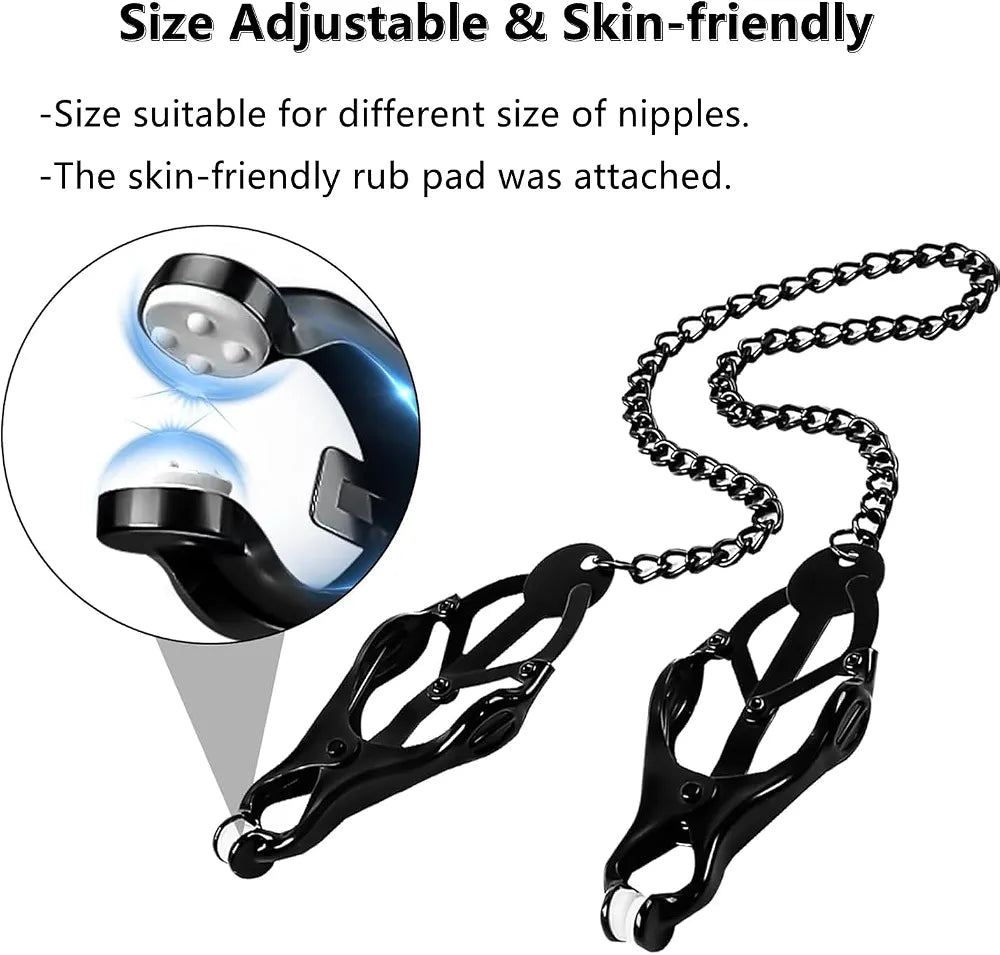Adjustable Nipple Clamps with Connecting Chain for Sensual Stimulation and Bondage Play