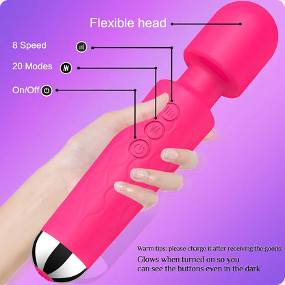 Premium 8-Speed Waterproof Wand Massager with 20 Vibration Patterns for Targeted Stimulation