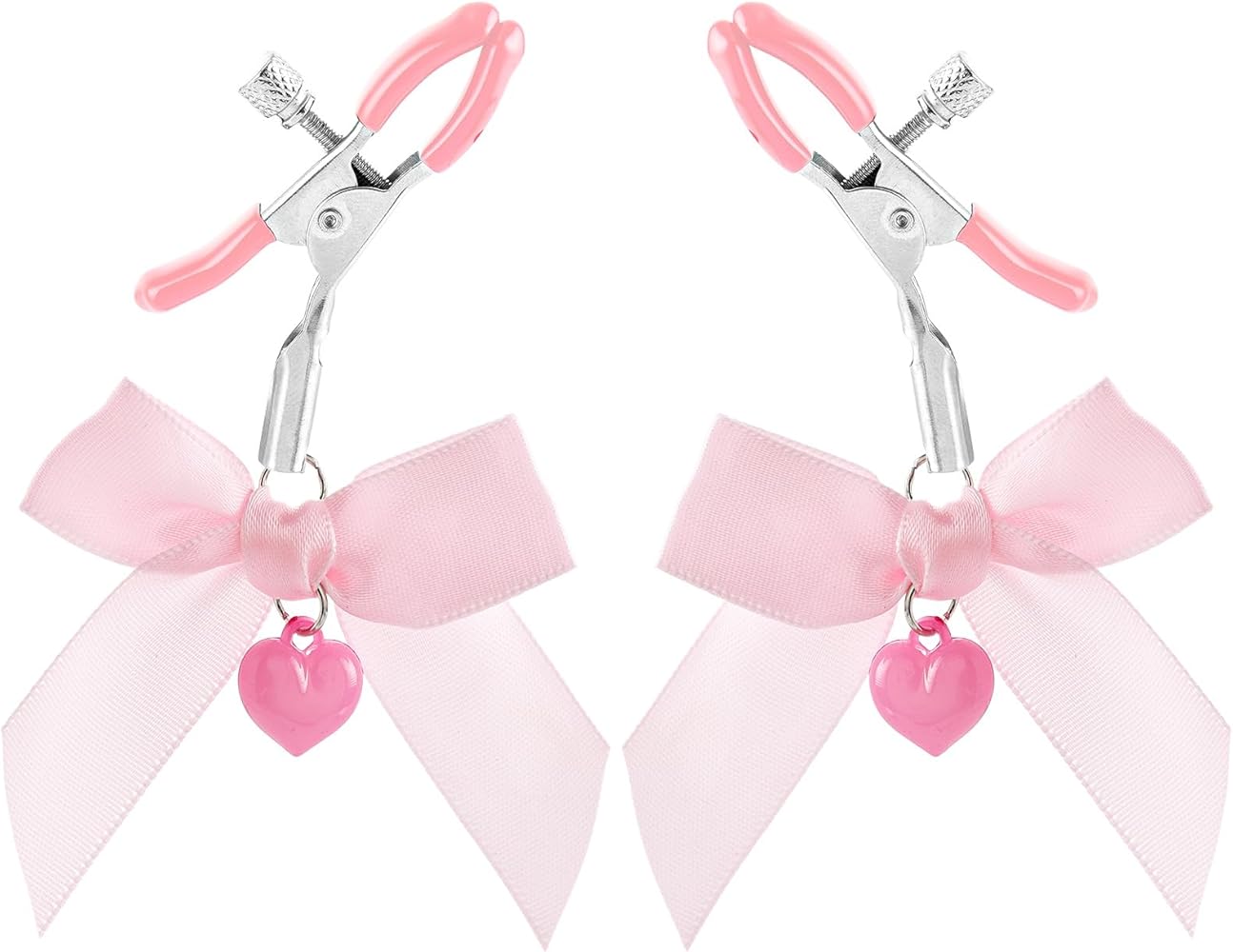 Adjustable Silicone Nipple Clamps with Pink Bows - 2 Piece Sensory Play Set