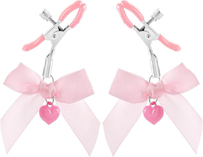 Adjustable Silicone Nipple Clamps with Pink Bows - 2 Piece Sensory Play Set