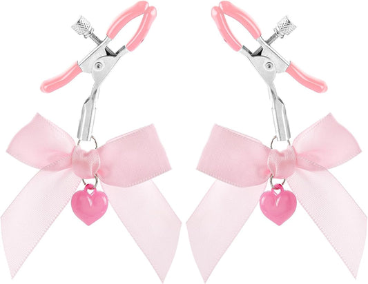 Adjustable Silicone Nipple Clamps with Pink Bows - 2 Piece Sensory Play Set