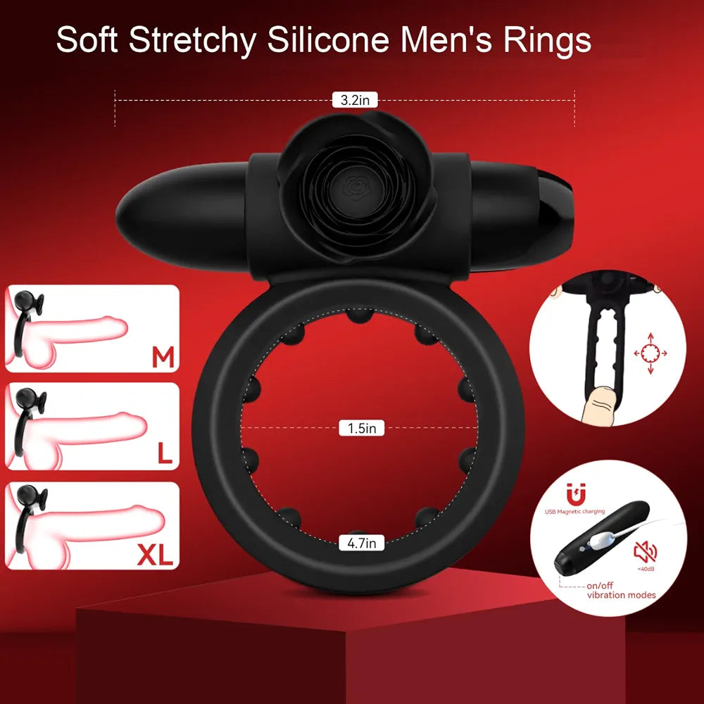 Premium Dual-Stimulation Vibrating Penis Ring with Detachable Bullet Massager