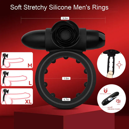 Premium Dual-Stimulation Vibrating Penis Ring with Detachable Bullet Massager