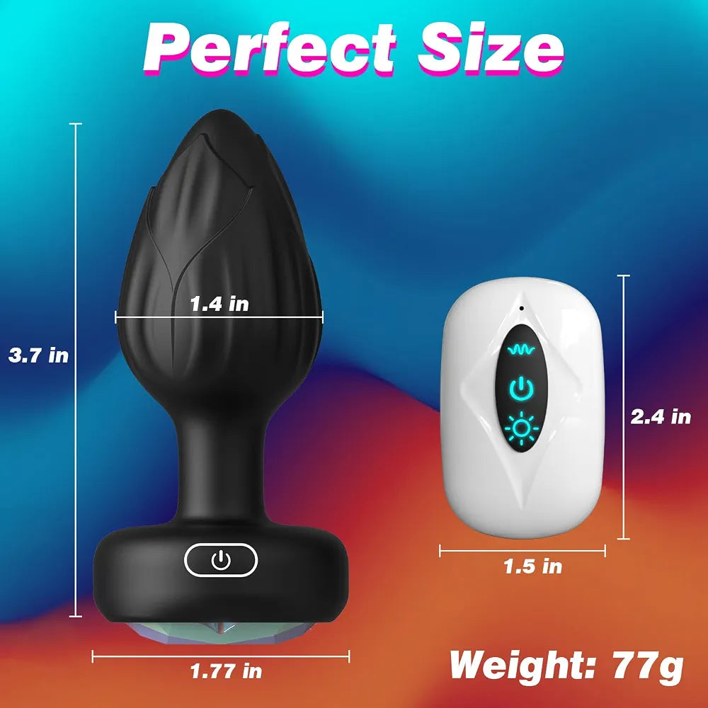 10-Mode Vibrating Crystal Butt Plug with Remote Control and LED Base - Prostate Massager for Men and Women