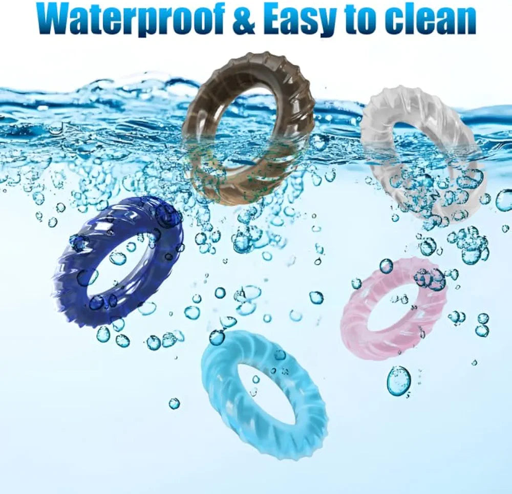 Premium Silicone Penis Enhancement Ring Set - 5 Piece Adjustable Cock and Ball Rings for Men