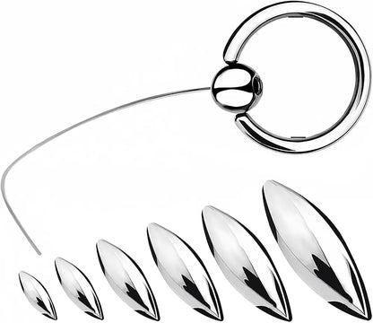 Heuceo Stainless Steel Oval Bullet Urethral Sound and Penis Plug Dilator Set with Ring and Nylon Line