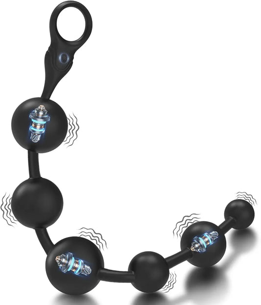 12-Inch Silicone Vibrating Anal Bead Plug with 10 Modes and Triple Motors