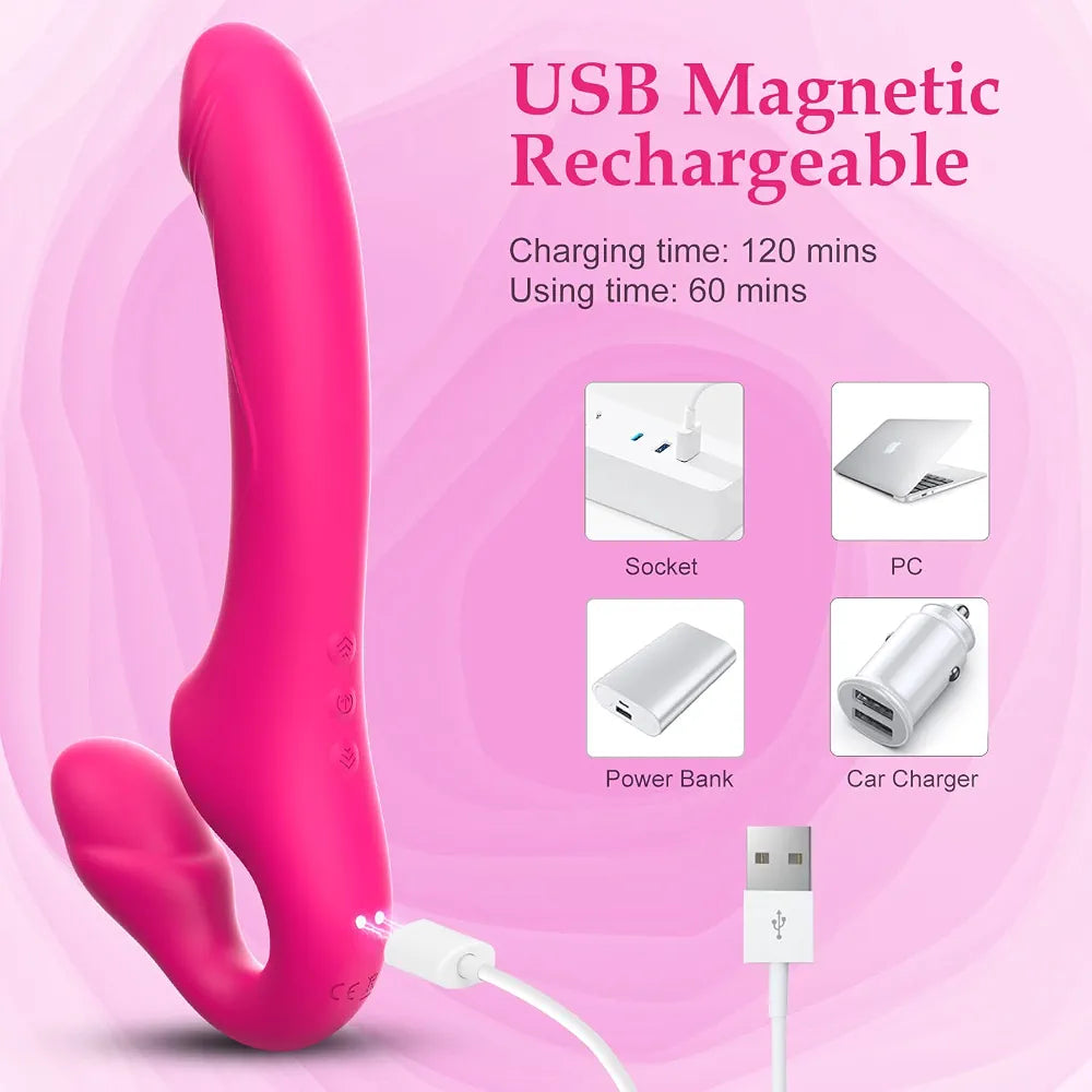 Realistic Double-Ended Strapless Silicone Dildo with 10 Vibration Modes and Remote Control