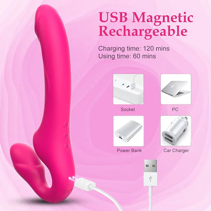Realistic Double-Ended Strapless Silicone Dildo with 10 Vibration Modes and Remote Control