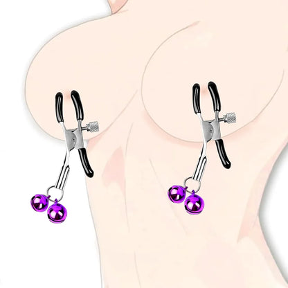 Adjustable Metal Nipple Clamps with Bells for Sensory Play and Teasing