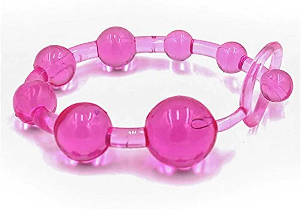 12-Inch Silicone 10-Bead Anal Chain with Pull Ring for Prostate Massage and Couples Play