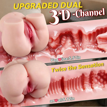 Dual-Channel Realistic Male Masturbator with Plump Buttocks - 4.9lb Portable Adult Sex Toy