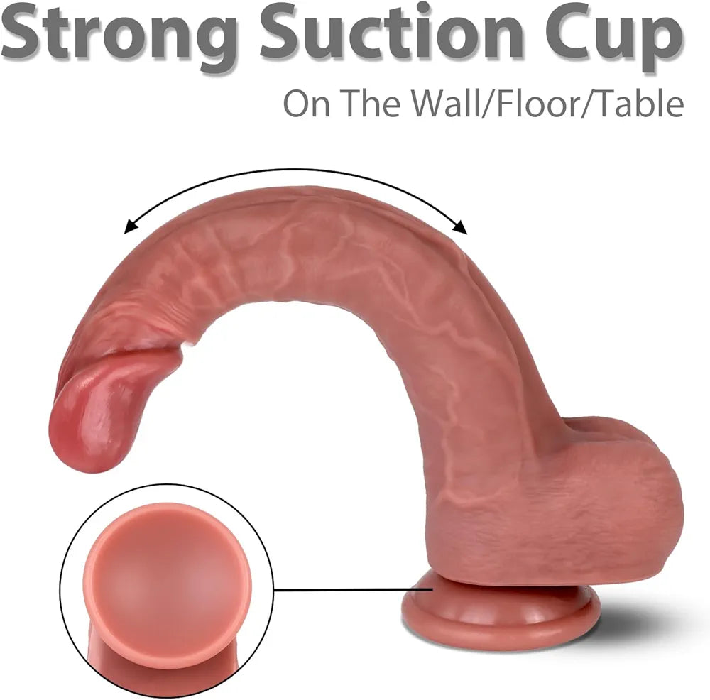 Cunhua 9-Inch Realistic Liquid Silicone Dildo with Strong Suction Cup, Waterproof and Harness-Compatible