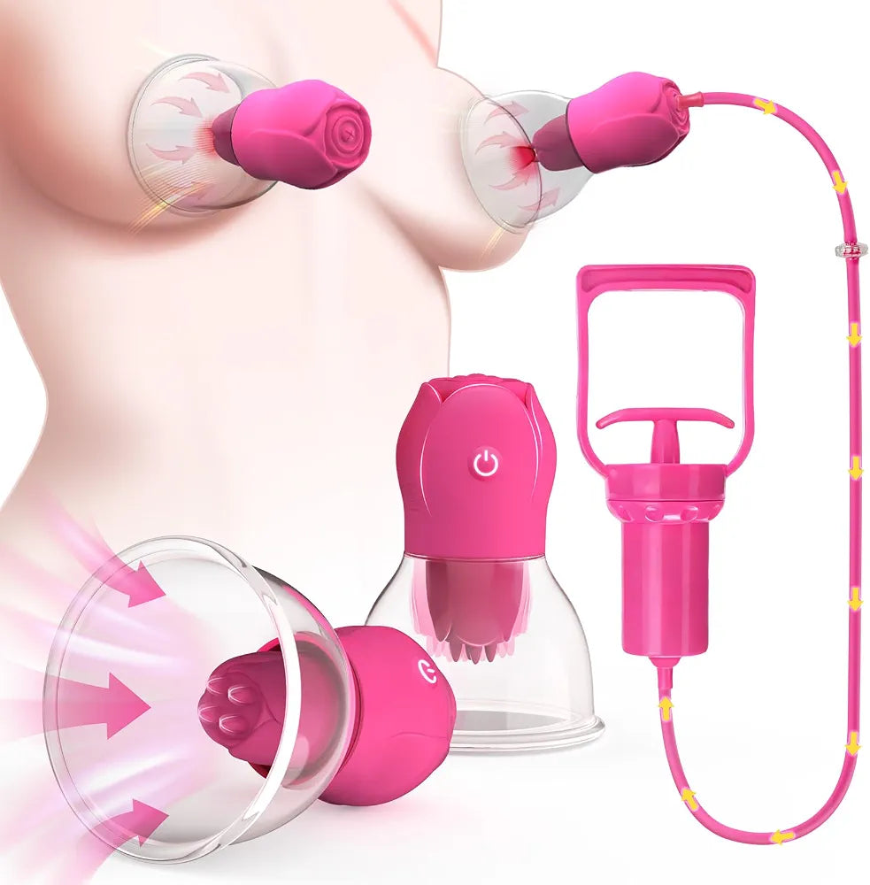 App-Controlled Nipple and Clitoral Suction Vibrator with Hand Pump