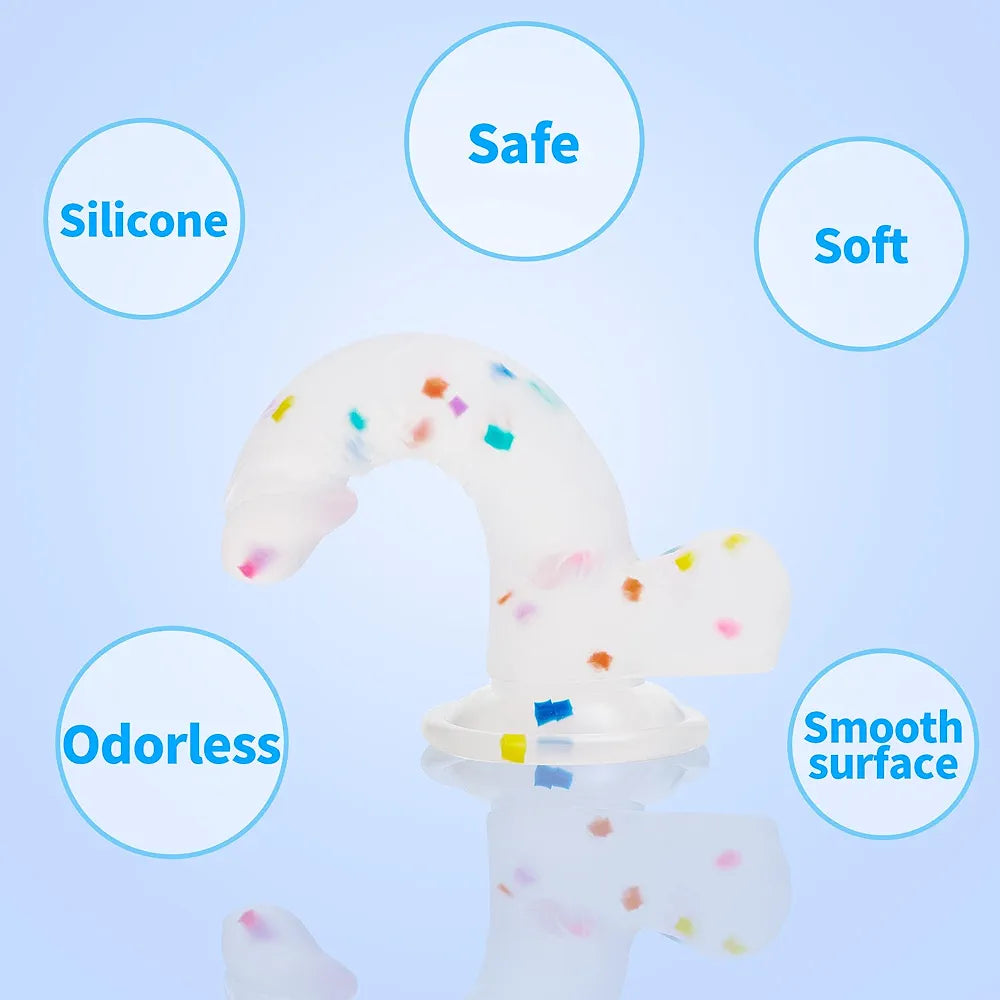 6.5 Inch Flexible Confetti Clear Silicone Dildo with Suction Cup Base for G-Spot and Prostate Stimulation