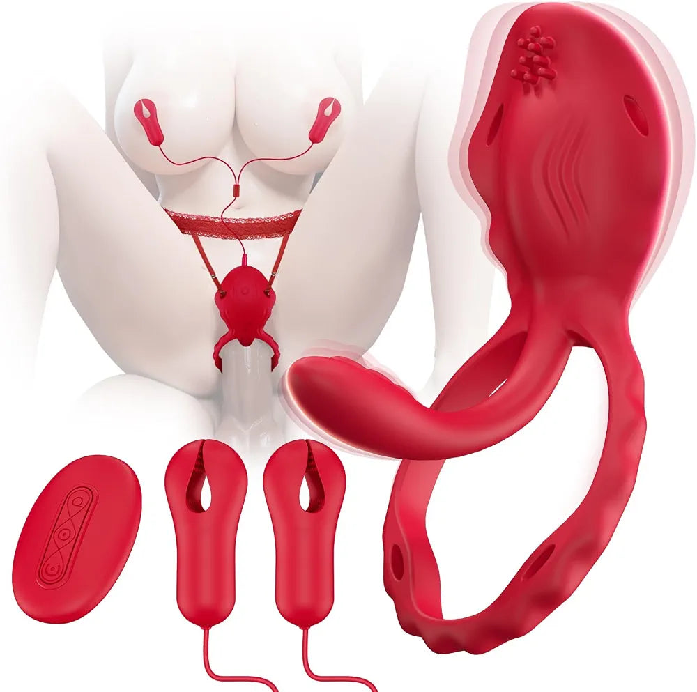 10-Mode Remote Controlled Wearable Vibrating Panty and Nipple Stimulation Set