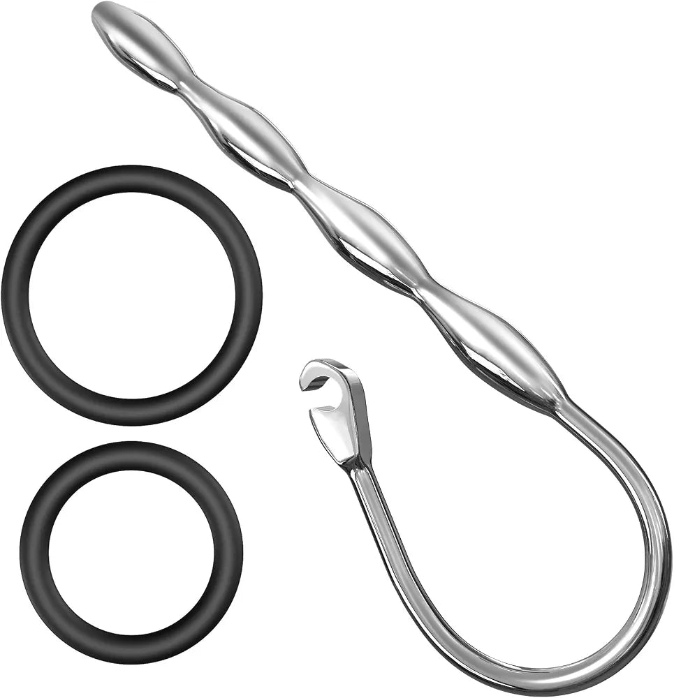 MEBAULT Stainless Steel Wave-Shaped Urethral Sound Dilator - 0.31 Inch Diameter, Dual-Ring Penis Plug for Experienced Users