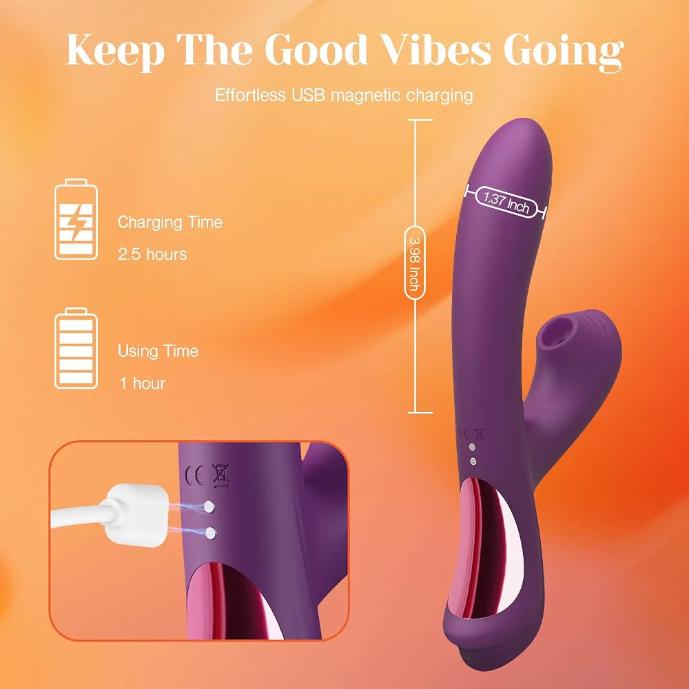 Tracy's Dog Flexible Rabbit Vibrator for Women - 10 Vibration Modes, 3 Suction Levels, G-Spot & Clitoral Stimulator for Solo & Couples Play