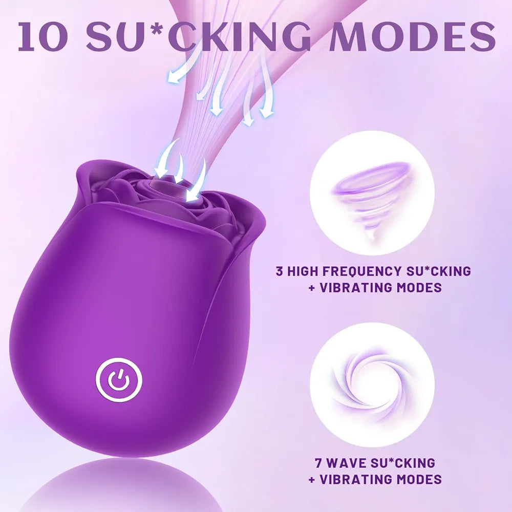 Rose-Shaped Clitoral and Nipple Stimulator with 10 Vibration and Suction Modes