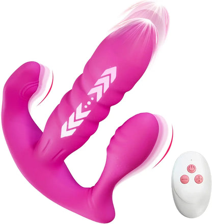 3-in-1 Remote Controlled Wearable Vibrating Panty, Thrusting Dildo, and Anal Vibrator with 10 Vibration and 3 Thrust Modes for Couples