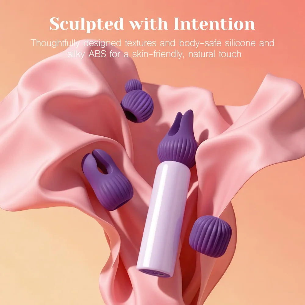 Premium 10-Mode Silicone Bullet Vibrator Set with 4 Interchangeable Attachments