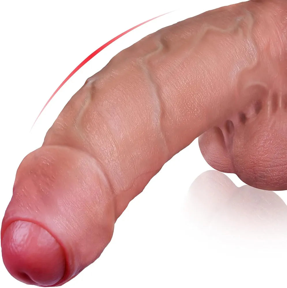 11-Inch Realistic Uncut Silicone Dildo with Strong Suction Cup - Lifelike Curved G-Spot and Anal Toy