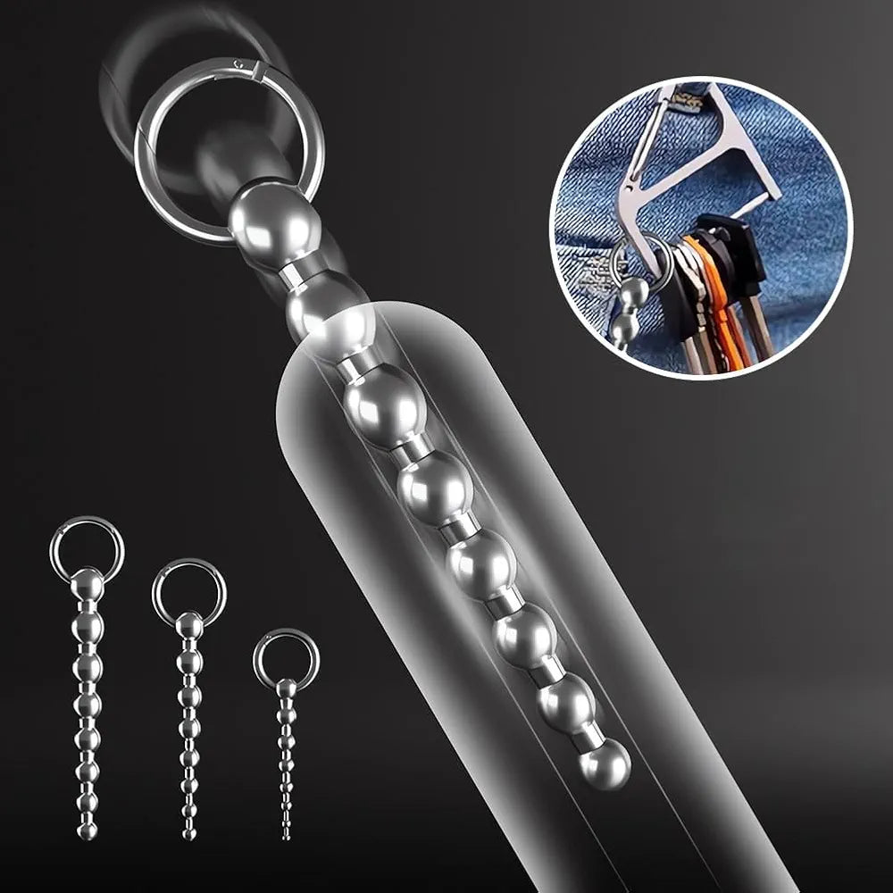 Stainless Steel Multi-Bead Urethral Sound and Dilator with Claspable O-Ring for Male Urethral Stimulation