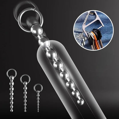 Stainless Steel Multi-Bead Urethral Sound and Dilator with Claspable O-Ring for Male Urethral Stimulation