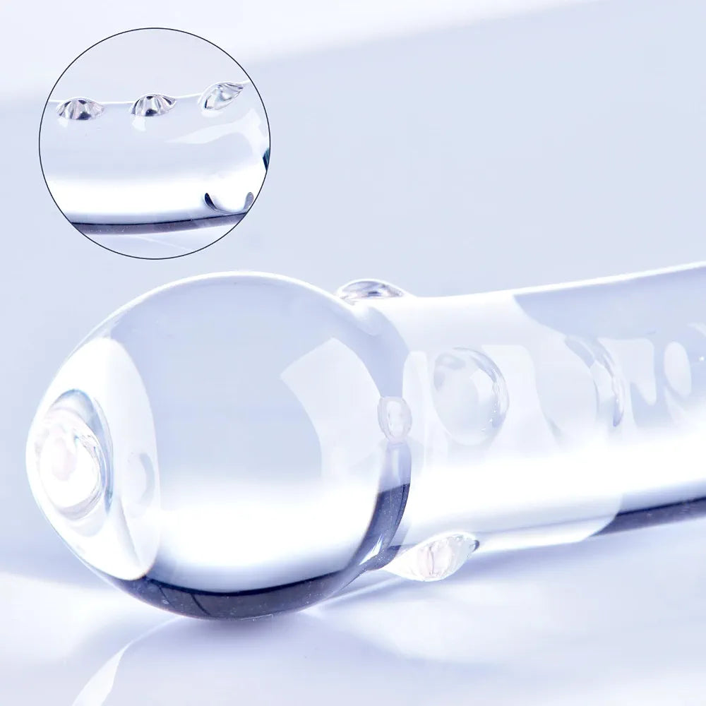 8.3 Inch Rose Crystal Glass Butt Plug with Progressive Anal Beads - G-Spot & Prostate Massager for Couples