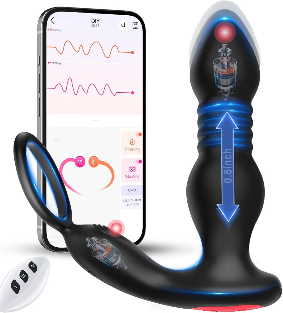 Advanced Remote-Controlled Prostate Massager with Thrusting Vibration and Cock Ring