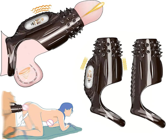 2-Piece Vibrating Penis Extender and Textured Cock Ring Set for Enhanced Erection and Stimulation