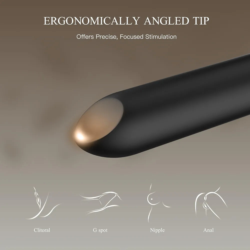 Rechargeable Angled Tip Bullet Vibrator with 10 Modes for Targeted Clitoral and G-Spot Stimulation
