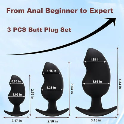 Silicone Anal Training Kit: 3-Piece Graduated Prostate Plug Set with Flared Base