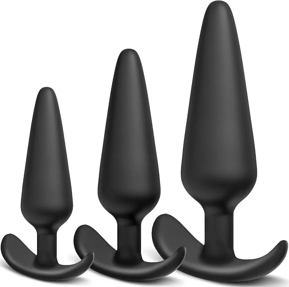 3-Piece Silicone Anal Training Plug Set with Flared Base for Beginners and Advanced Users