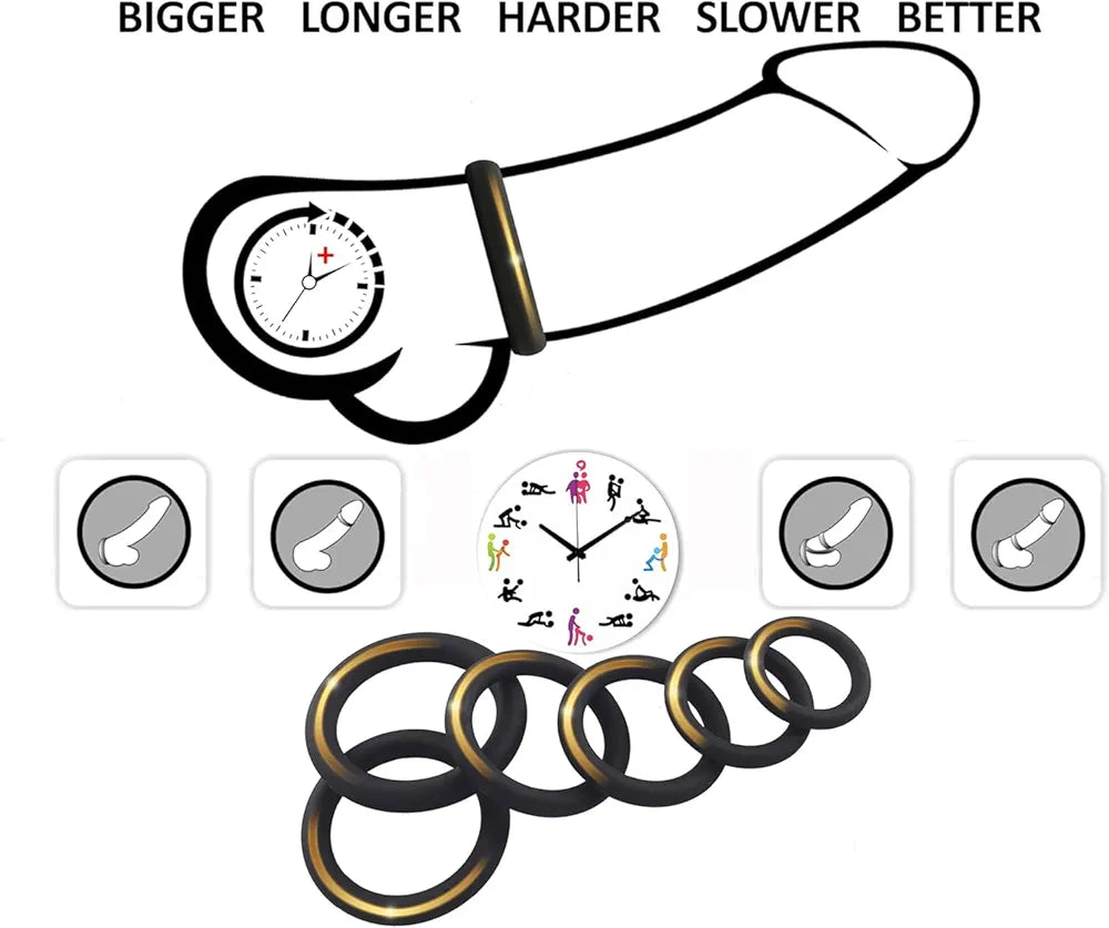 Premium Silicone Penis Ring Set - 6-Piece Flexible Erection Enhancer for Men