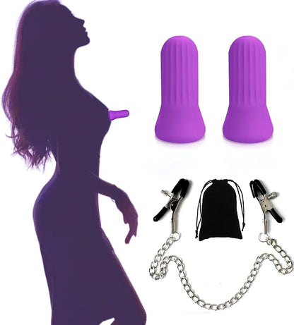 Adjustable Metal Nipple Clamps with Decorative Chain - Non-Piercing Body Jewelry