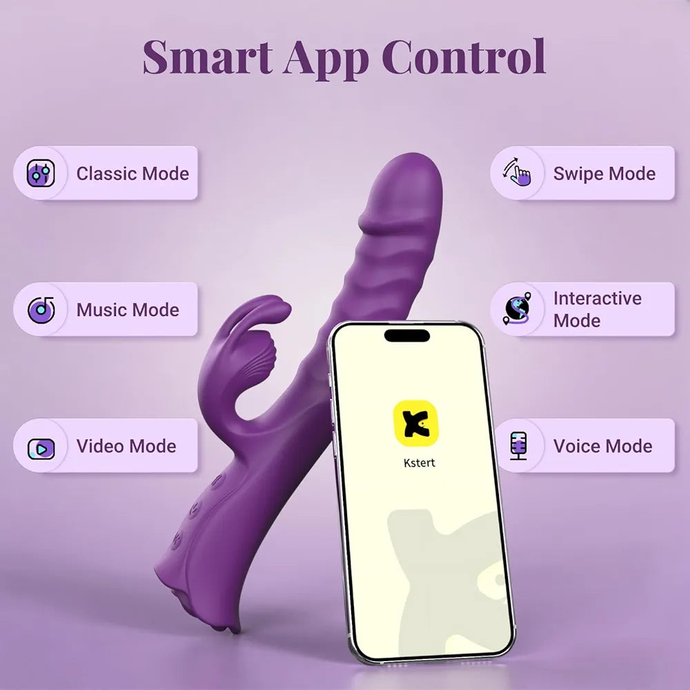 Premium App-Controlled Rabbit Vibrator with 9 Thrust & Vibration Modes, Silicone G-Spot & Clitoral Stimulator with Rose Base