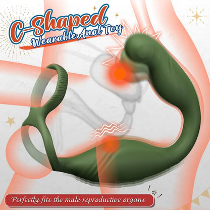 Remote-Controlled C-Shaped Prostate Massager and Dual-Ring Cock Vibrator for Men