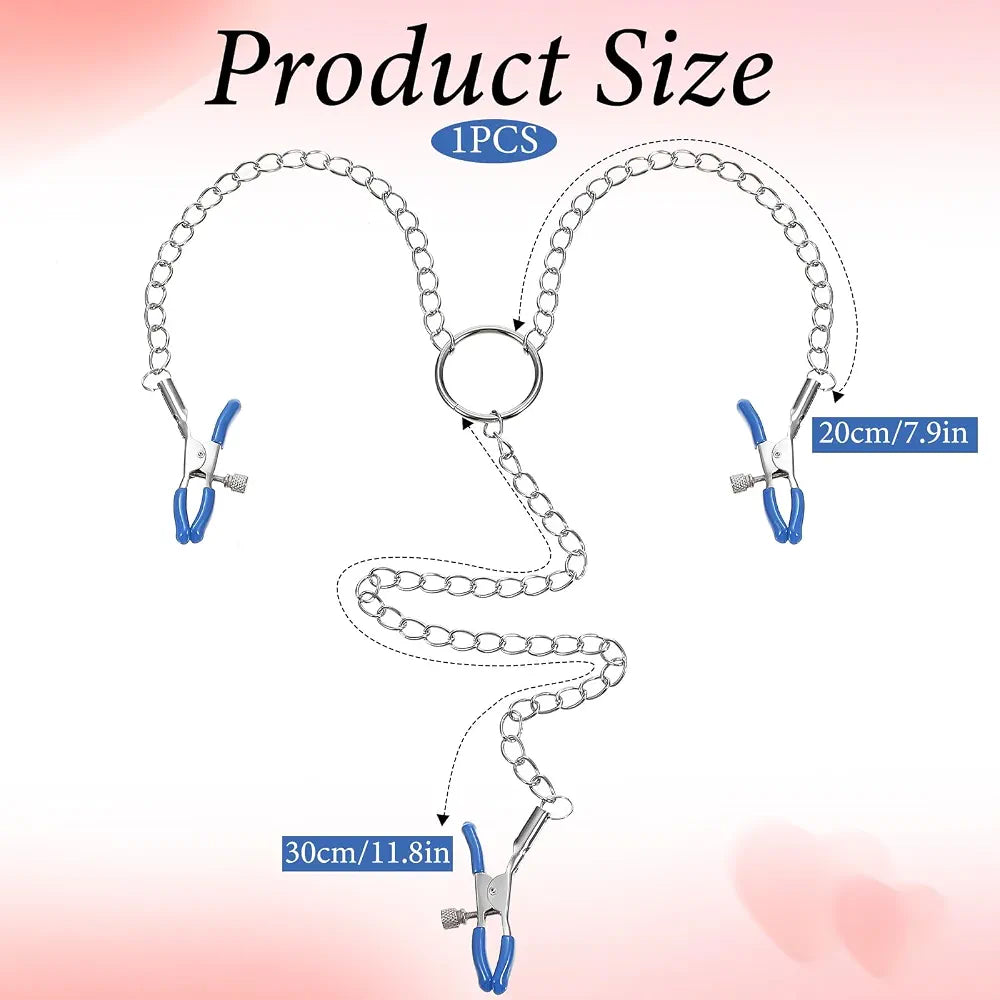 Blue Silicone-Padded Non-Piercing Nipple Clamp Y-Chain Body Jewelry