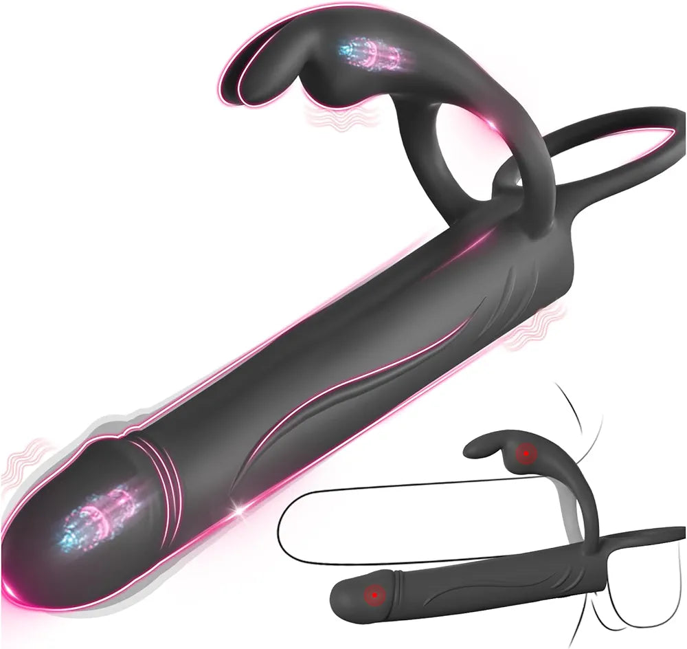 Dual-Action Rabbit Vibrator with Cock Ring and Anal Stimulator for Couples