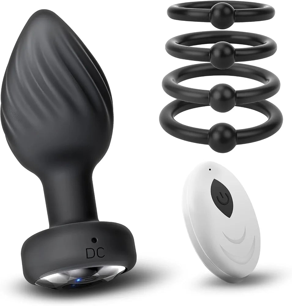 Premium Silicone Vibrating Butt Plug and Penis Ring Set with Remote Control