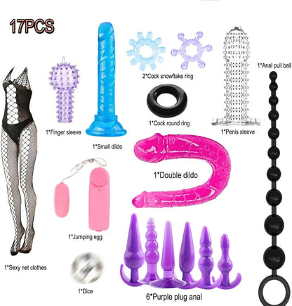 17-Piece Beginner Anal Training Kit: G-Spot Vibrator, Dildo, and Butt Plug Set for Couples