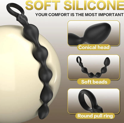 13.1-Inch Rechargeable Silicone Anal Bead Prostate Massager with 10 Vibration Modes