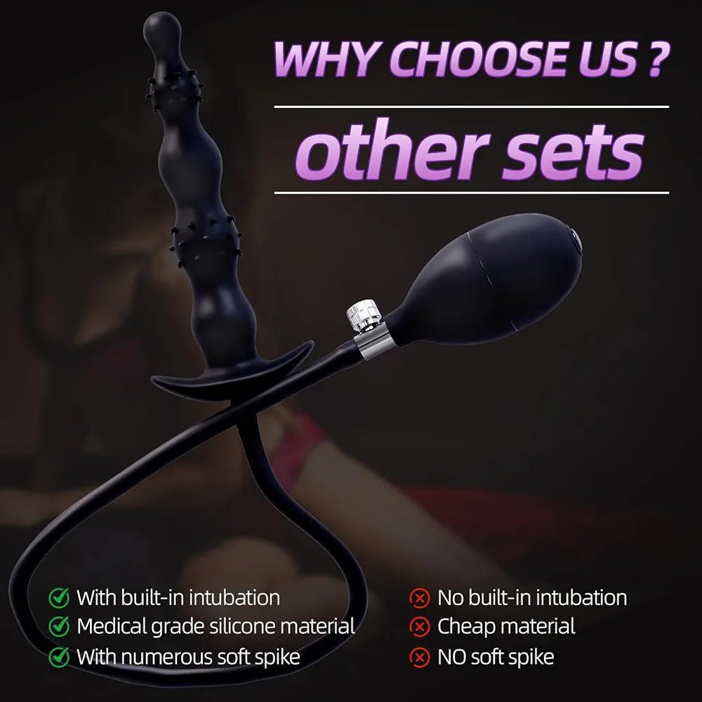 Inflatable Silicone Anal Plug with Manual Pump and Quick-Release Valve