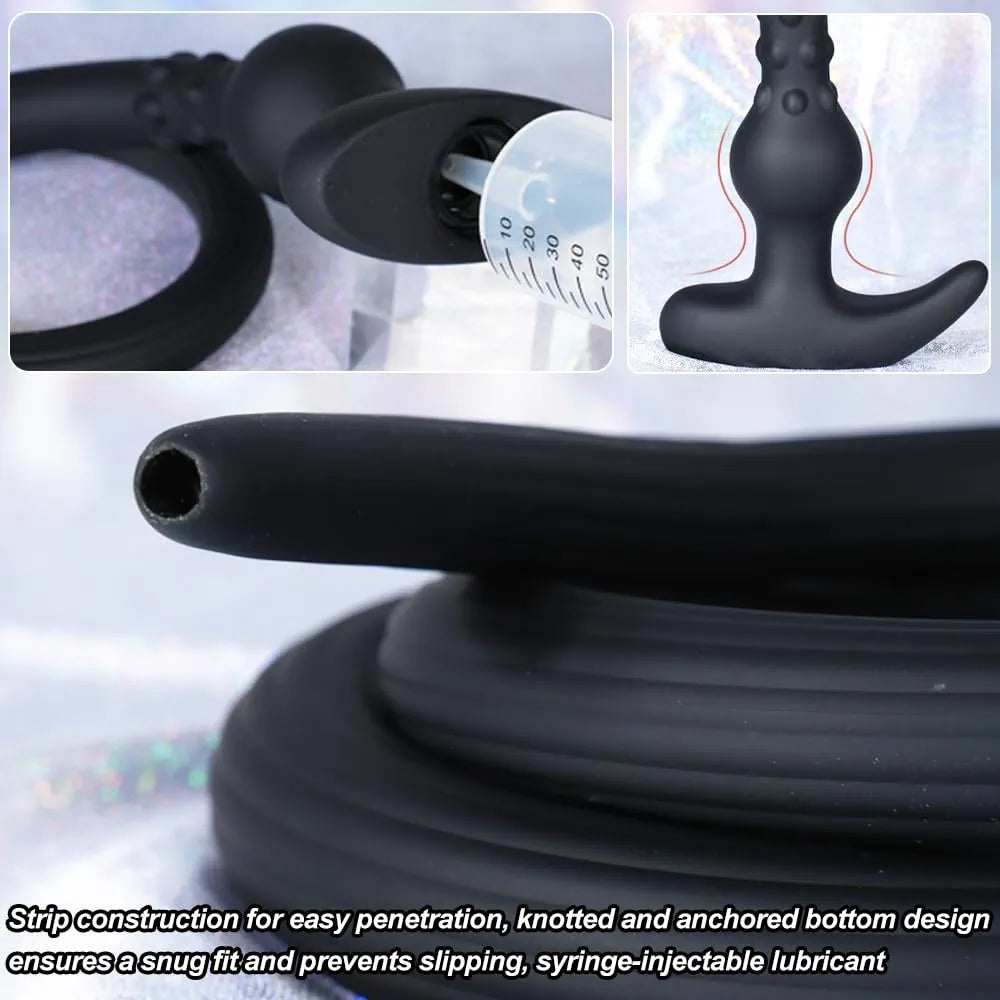 41-Inch Extra Long Silicone Anal Douche and Hollow Plug Set with 150ml Syringe for Deep Cleaning